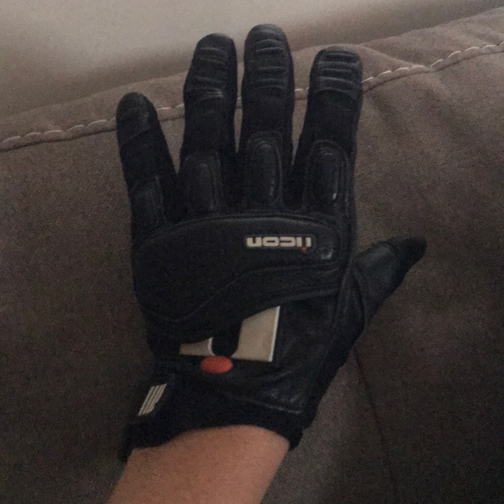 ICON Black Motorcycle Gloves with Subtle Orange Accent - Picture 4 of 4